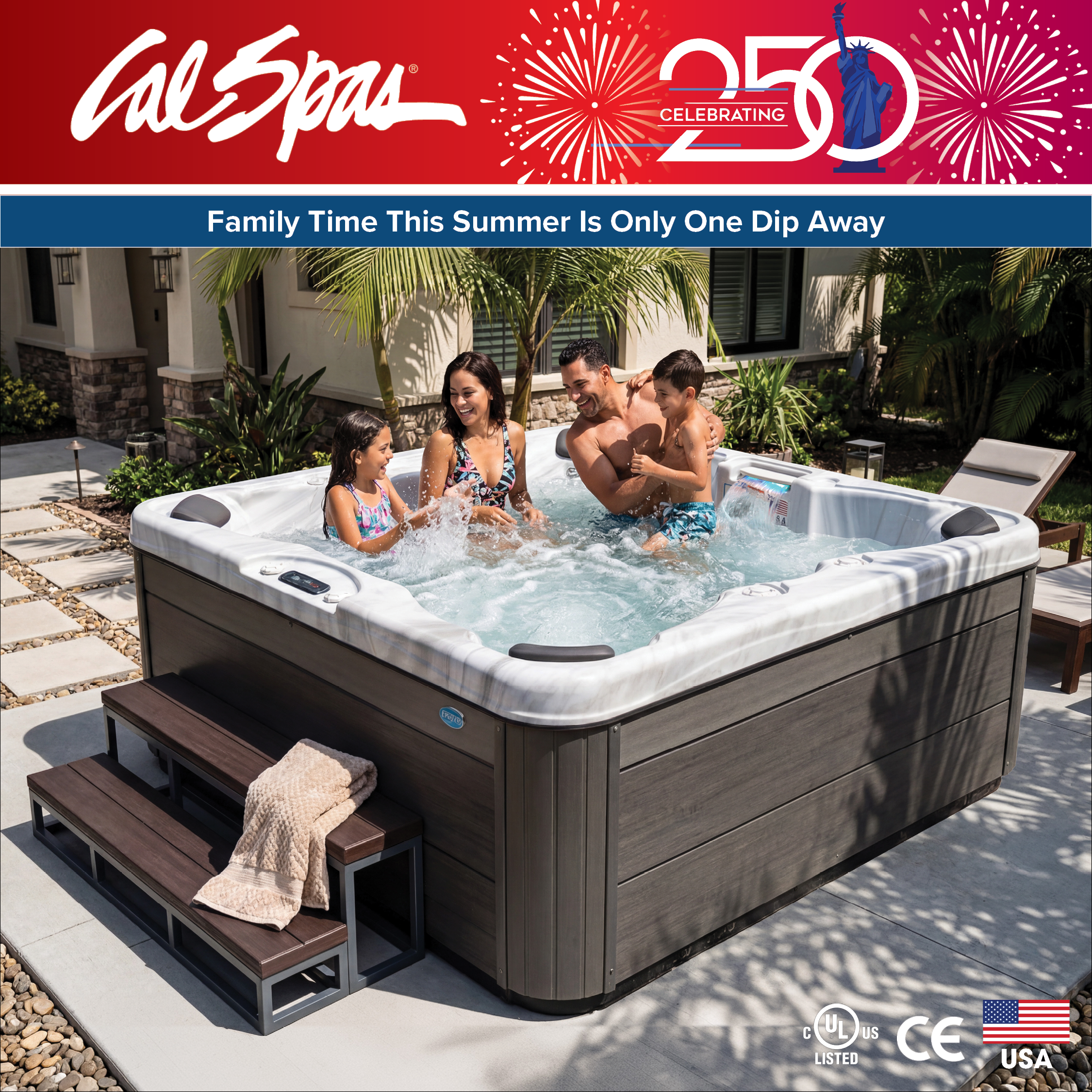 Calspas hot tub being used in a family setting - Bohemia